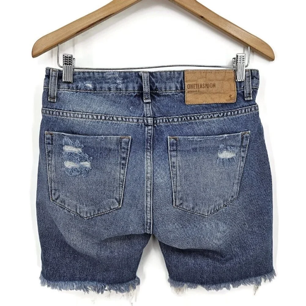 New One Teaspoon Pacifica Stevies Denim Shorts Womens 26 Blue Long Length
